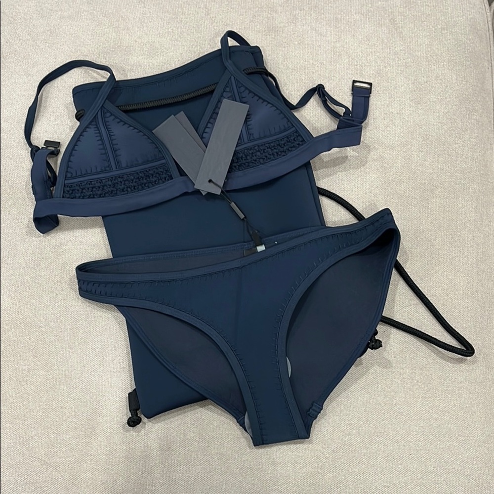 Triangl Navy Blue full bikini set with tote bag 100% Neoprene